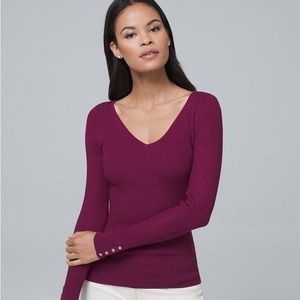 White House Black Market V Neck Ribbed Sweater